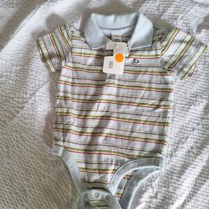 old navy onesie stripped with small dog on front